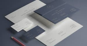 Basic Stationery Envelope Business Card Paper Brand Us Letter Isometric Mockup PSD